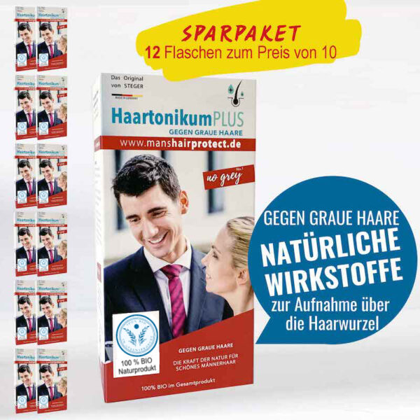 HaartonikumPLUS <strong>12 Flaschen zum Preis von 10</strong>- gegen graue Haare – Bild 2